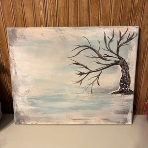 Abstract Tree Art Canvas in Blue and Gray